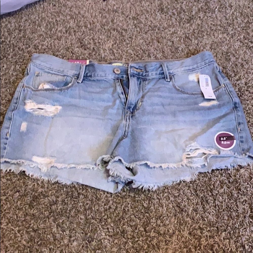 Distressed denim shorts